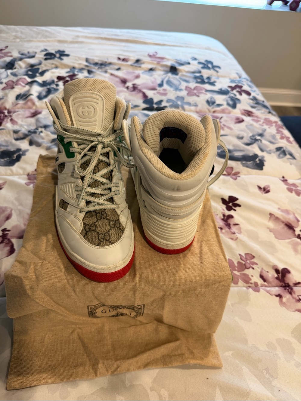 Auth Gucci W Basket High-Top Sneakers Wht Demetra Supreme GG Monogram w/ DB Box - Picture 4 of 5
